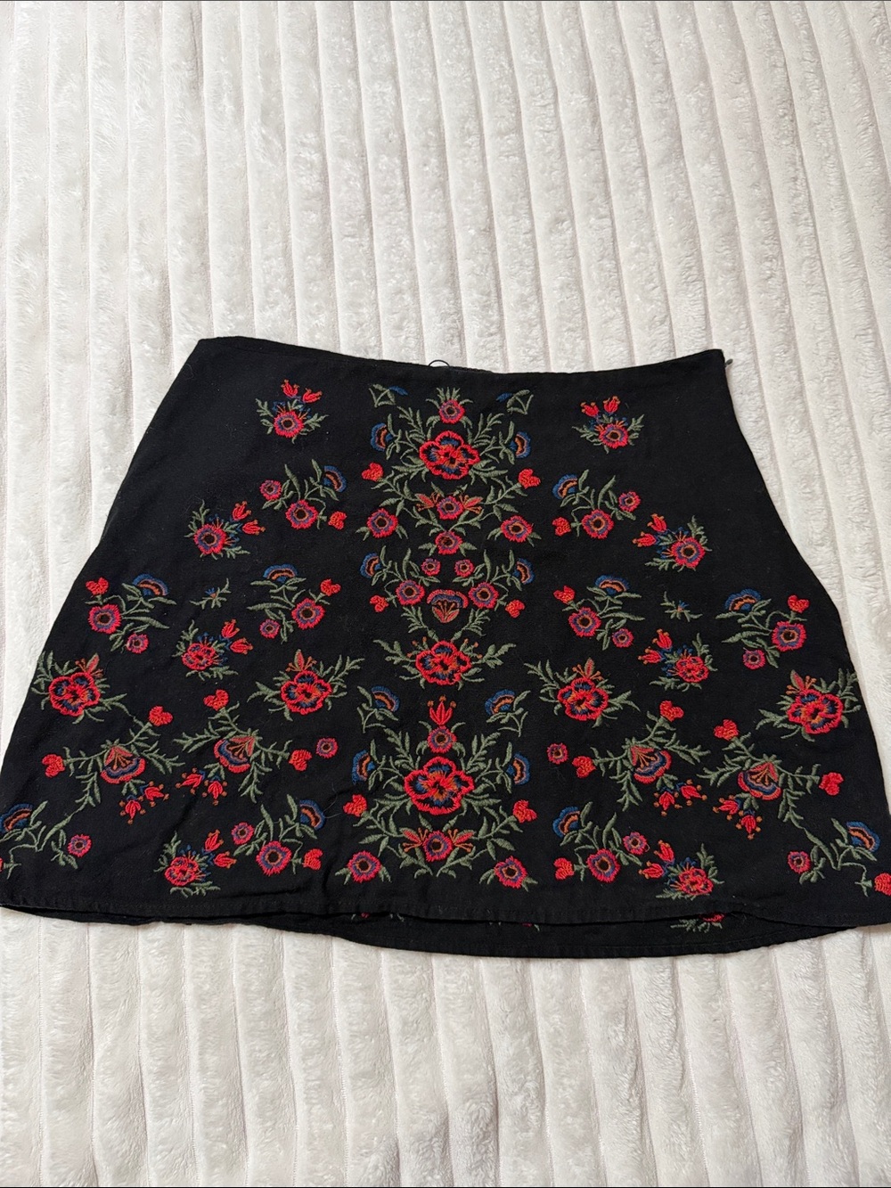 Zara Black Mini Skirt with Red & Green Floral Embroidery